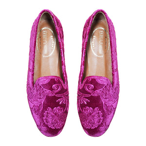 pink velvet slippers for women with flowers
