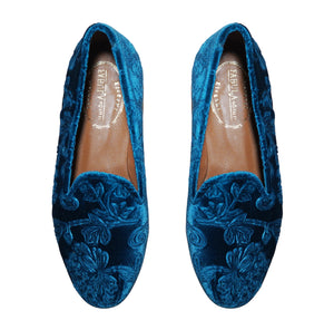 turquoise velvet slippers for women with flowers