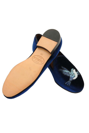 leather sole navy velvet slippers for women