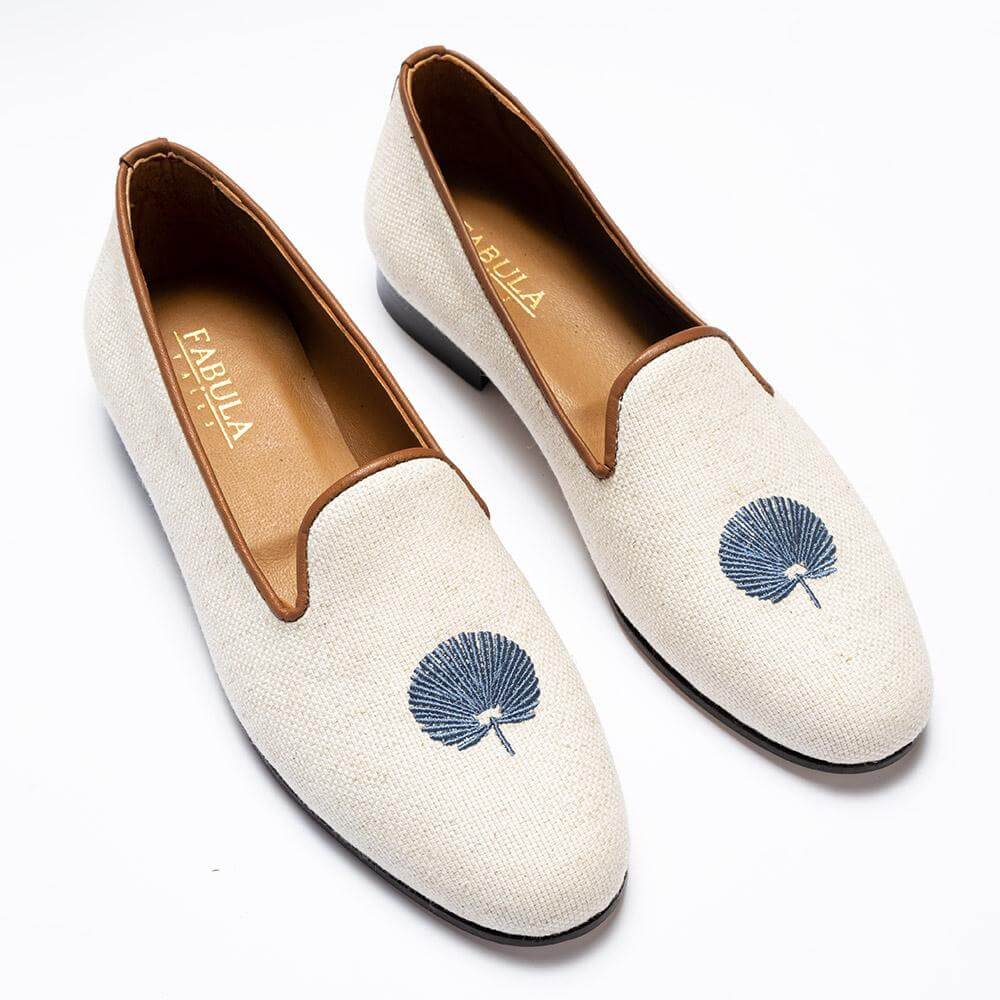 bespoke beige linen slippers