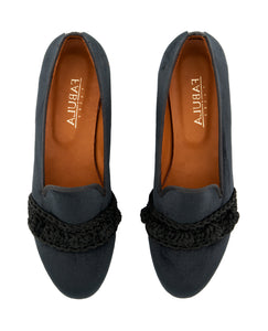 velvet black artisan shoes for women
