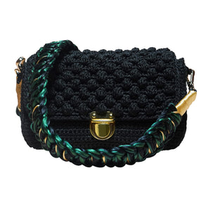 handmade black knitted crochet bag with a matching shoulder strap