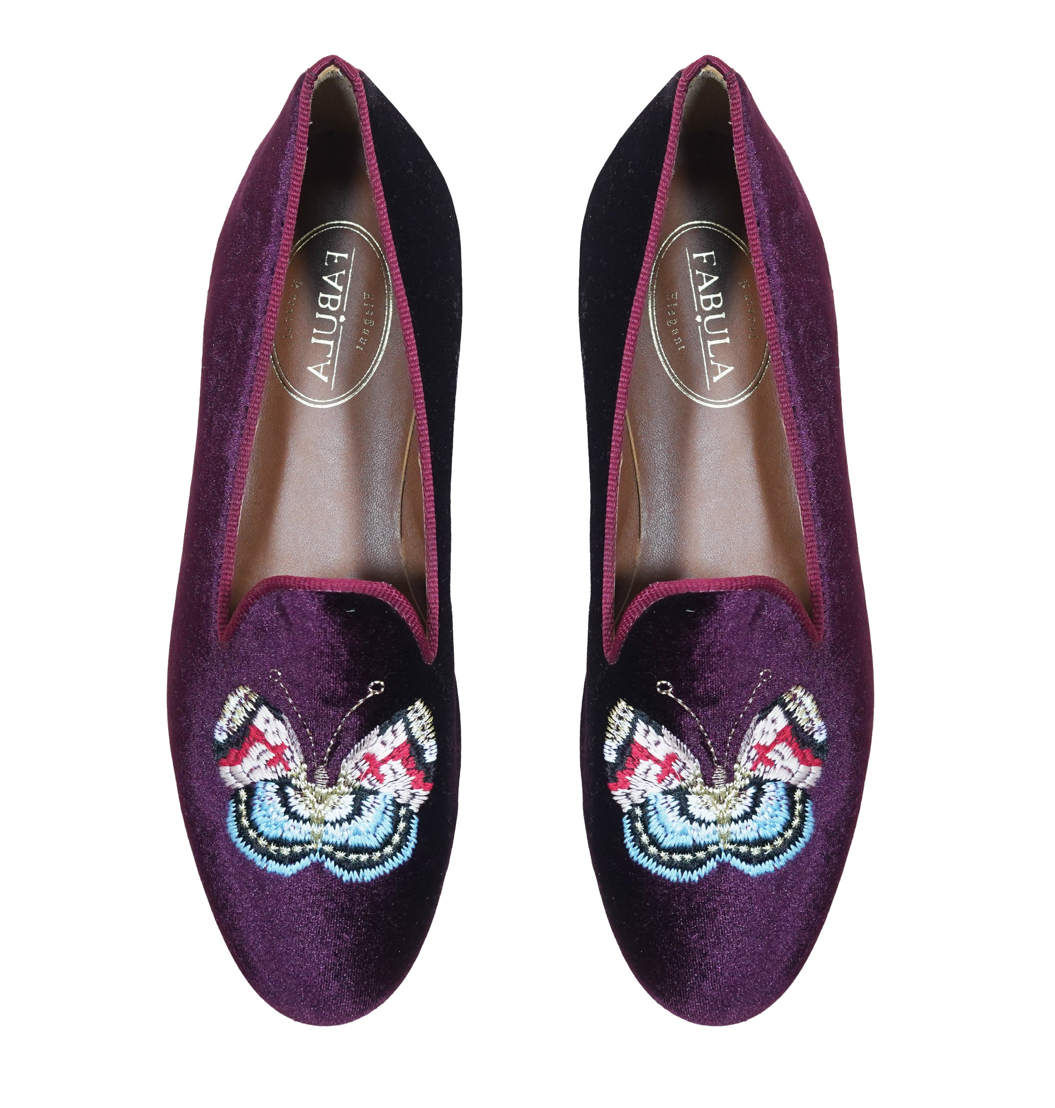 handmade purple slippers with a butterfly embroidery for women