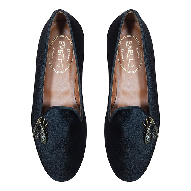 handmade black velvet mules with brooches for women