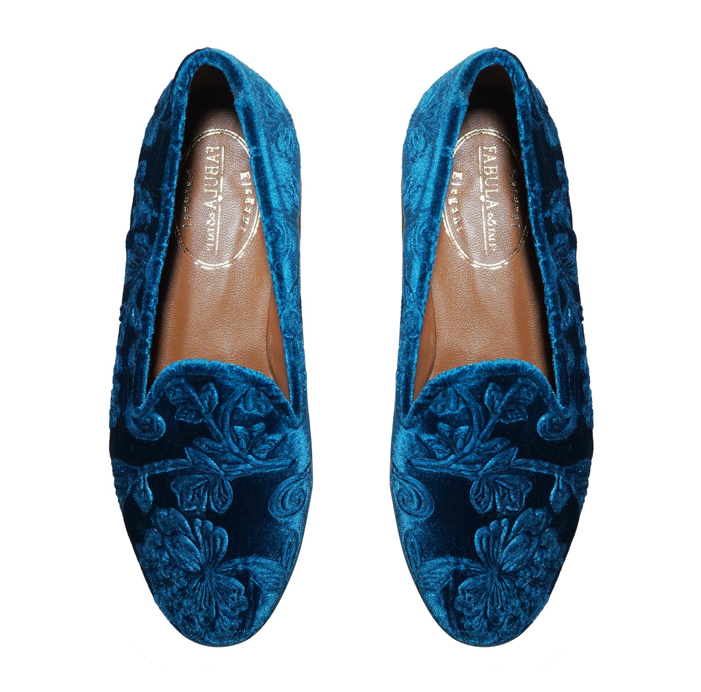 turquoise velvet slippers for women with flowers